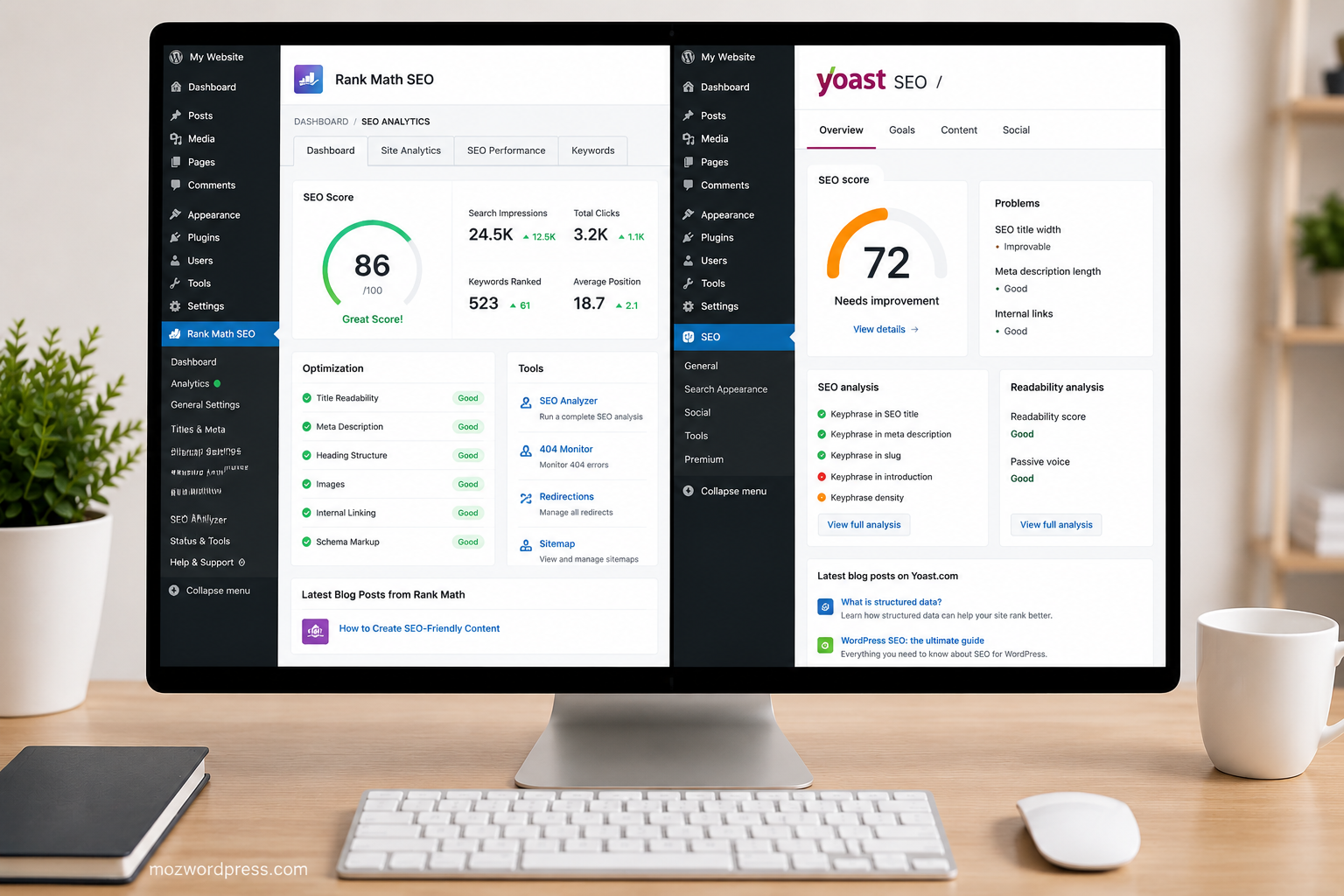 Rank Math vs Yoast SEO plugin comparison for WordPress